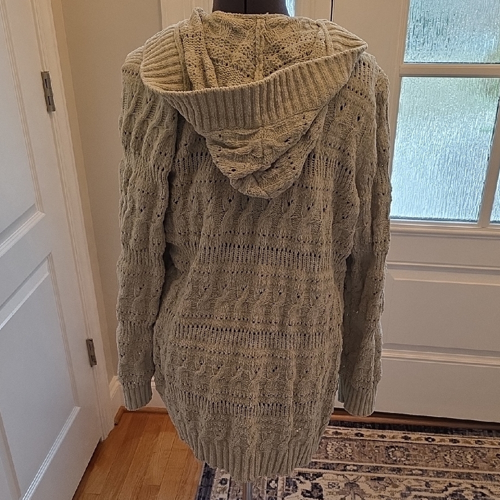 No Boundaries Sage Green Knit Catdigan Sweater With Hood - Picture 2 of 3